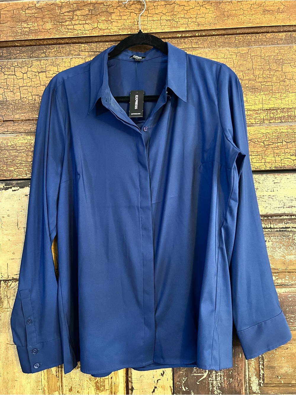 Express NWT Navy Portofino Button Up Blouse Long Sleeve Career Top